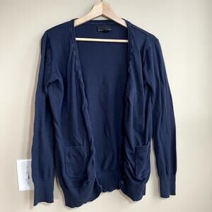 Attention open‎ front navy blue cardigan women's size large 100% cotton knit